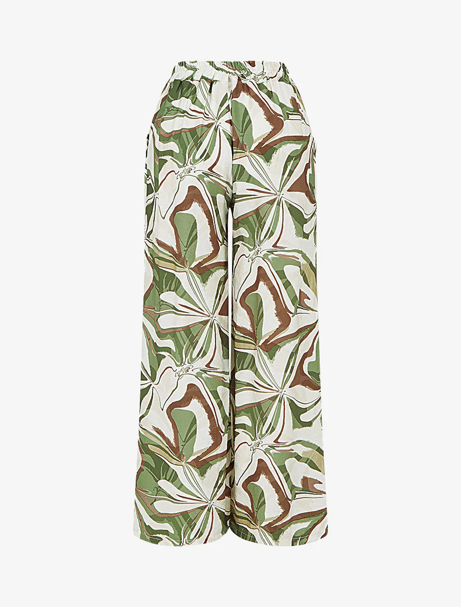 Abstracte bedrukte broek met elastische hoge taille - Kaki - Image 2
