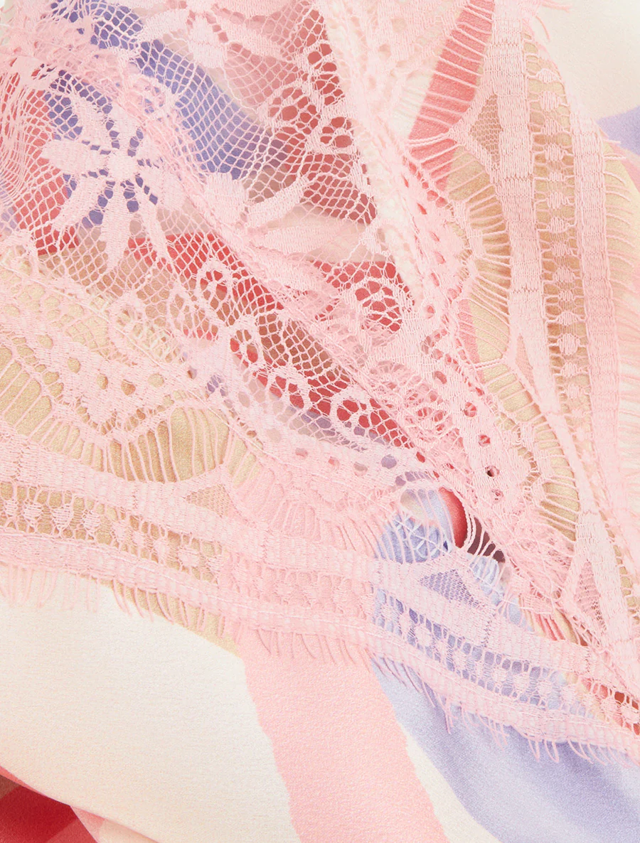 Abstracte print caraco met kanten rug - Roos - Image 3
