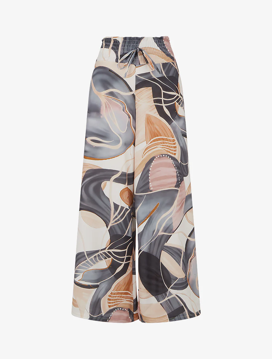 Abstracte printbroek met elastische tailleband - Zwart