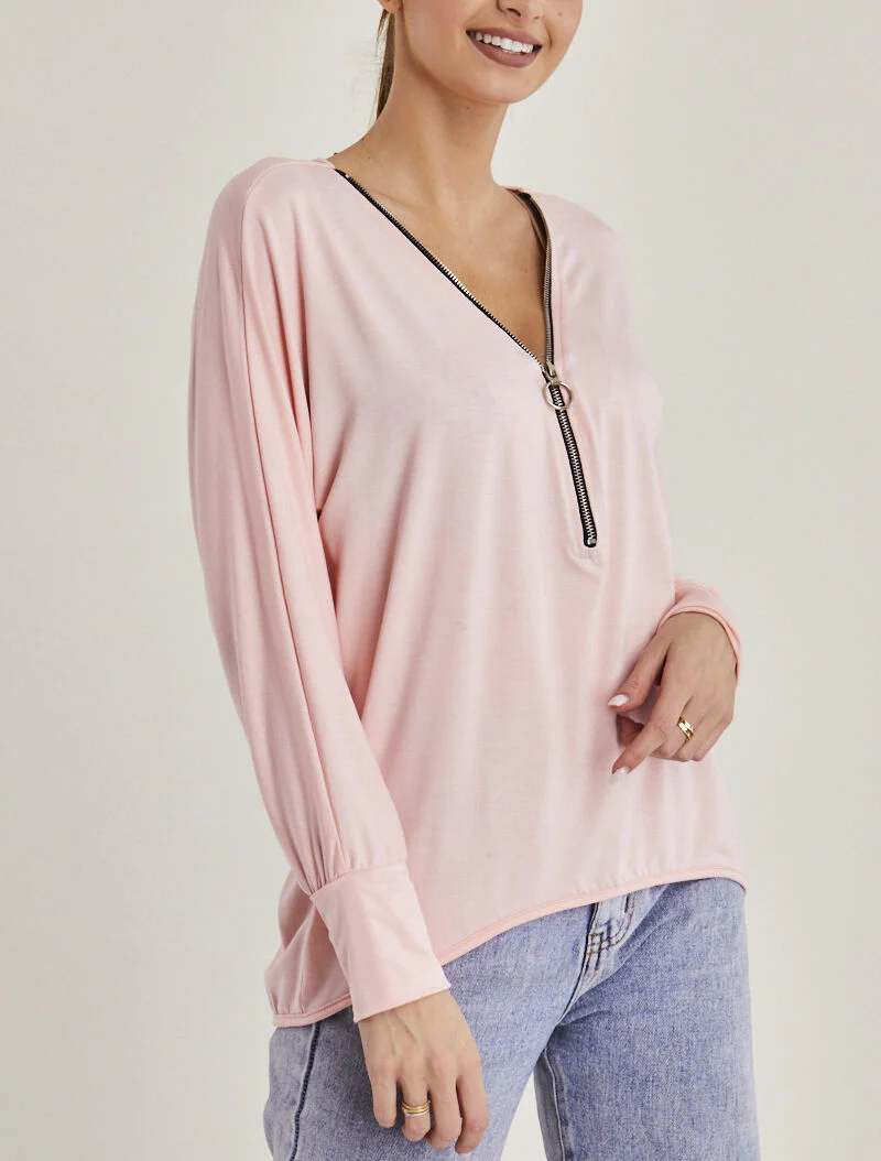 Asymmetrisch top met rits - roze