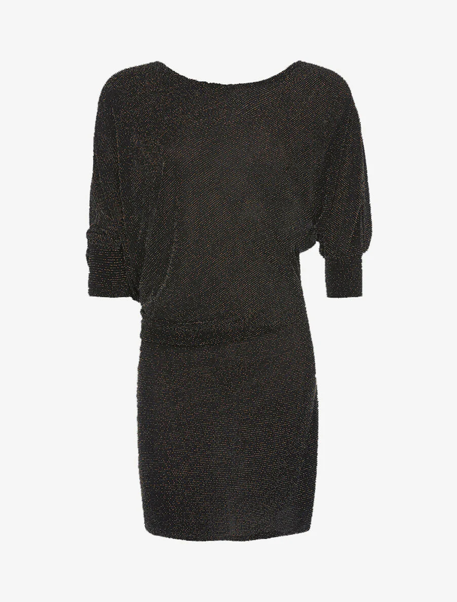 Asymmetrische effen glitterjurk - Zwart - Image 2