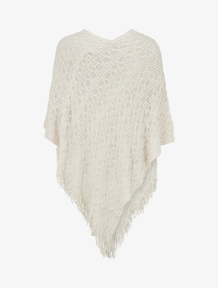 Asymmetrische effen poncho met franjes - Beige - Image 3