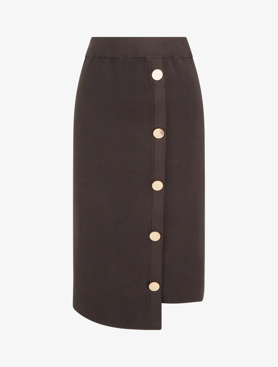 Asymmetrische gebreide effen rok - Donkerbruin