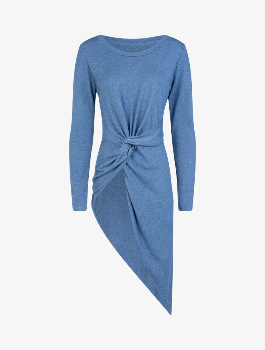 Asymmetrische gebreide tuniek - Blauw karretje