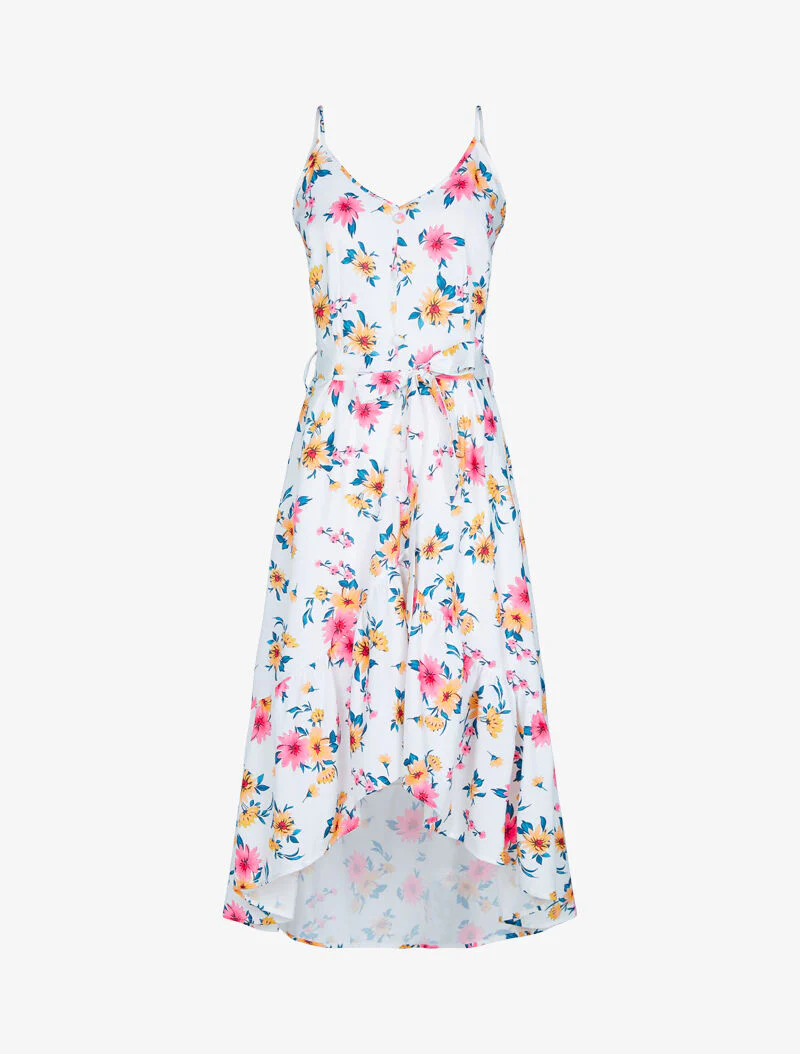Asymmetrische jurk met prints - wit
