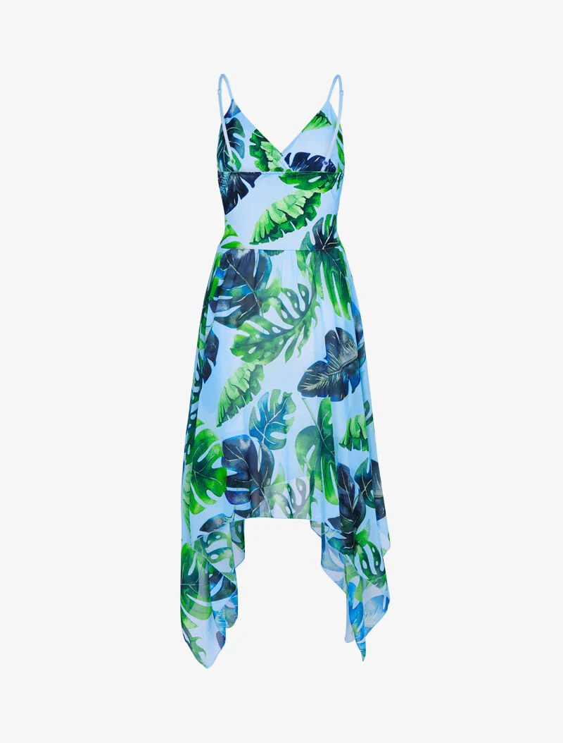 Asymmetrische jurk met tropische print - lichtblauw - Image 2