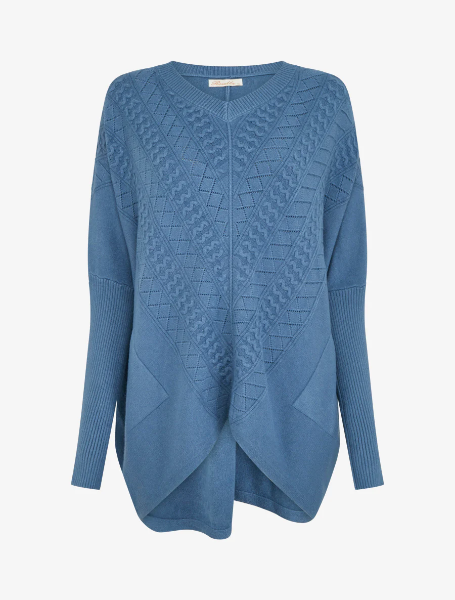 Asymmetrische poncho met lange mouwen en zakken - Blauw