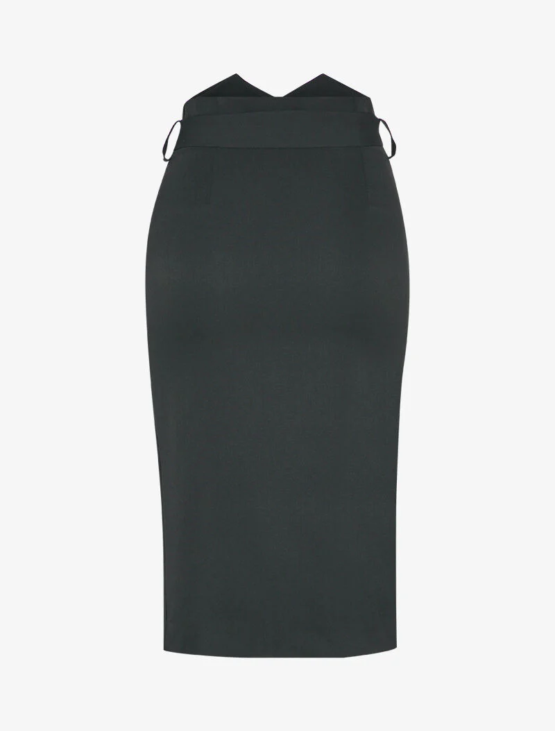 Asymmetrische knooprok met empire taille en gespleten zoom - Zwart - Image 2