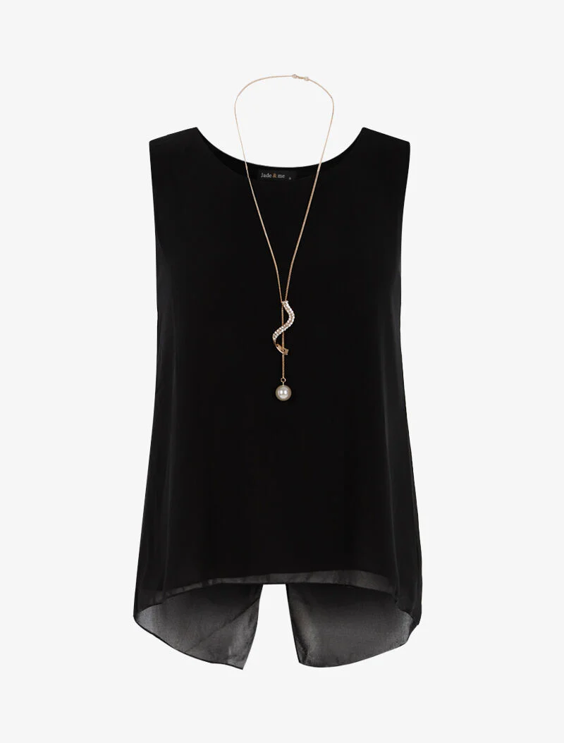 Asymmetrische top in voile - zwart