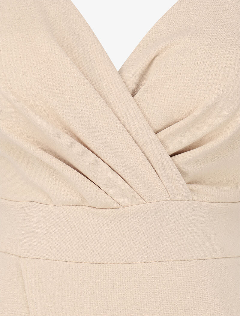 Asymmetrische wikkeljurk met fijne bandjes - Beige - Image 3