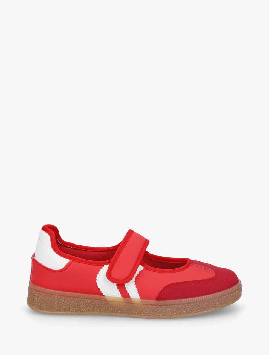 Ballerina's in sneakerstijl met klittenband. - Rood
