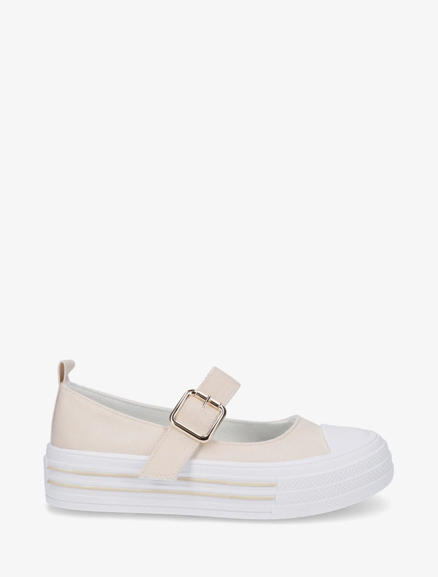 Ballerina's in sneakerstijl met klittenband - Beige
