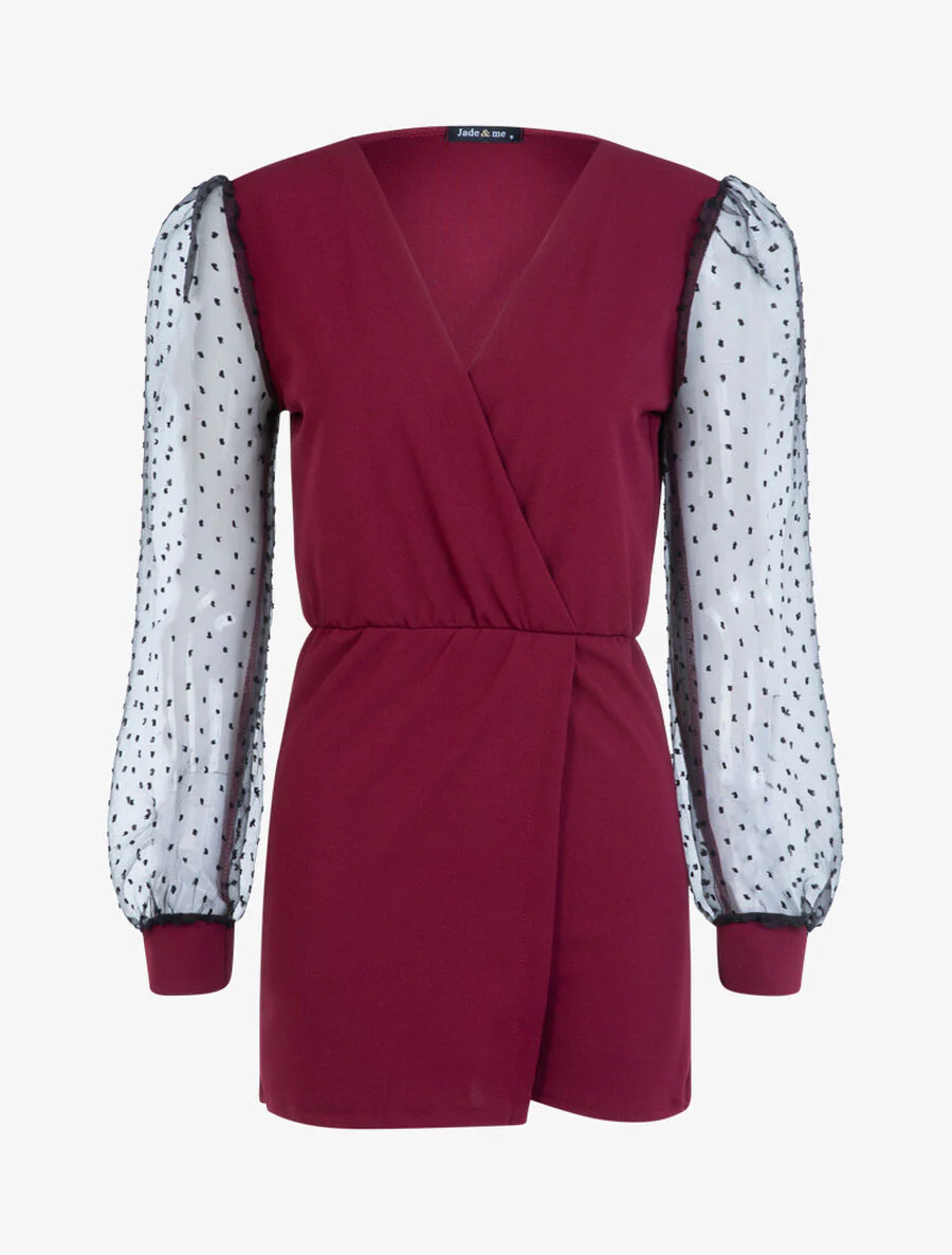Ballonmouwen jumpsuit met opengewerkt patroon - Bordeaux