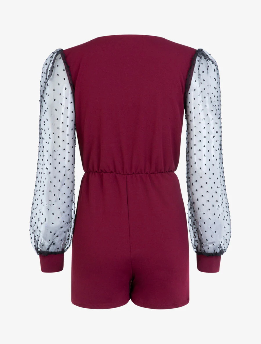 Ballonmouwen jumpsuit met opengewerkt patroon - Bordeaux - Image 2