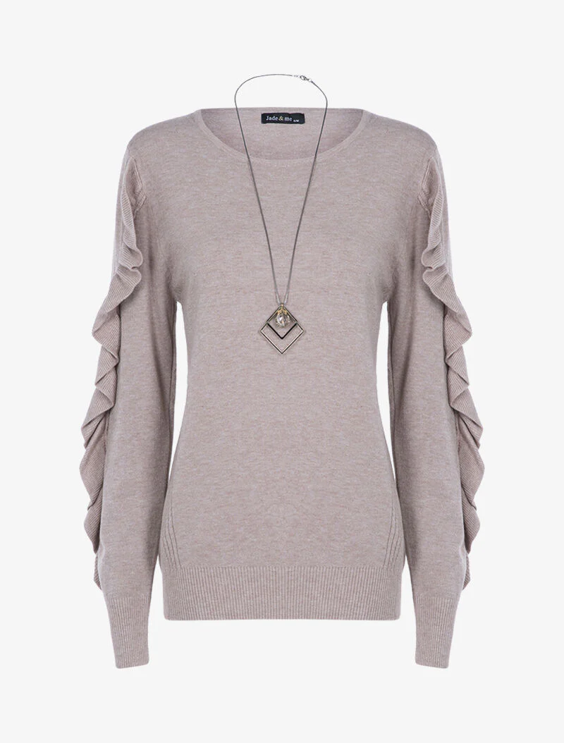 Basis trui met ruches mouwen - taupe