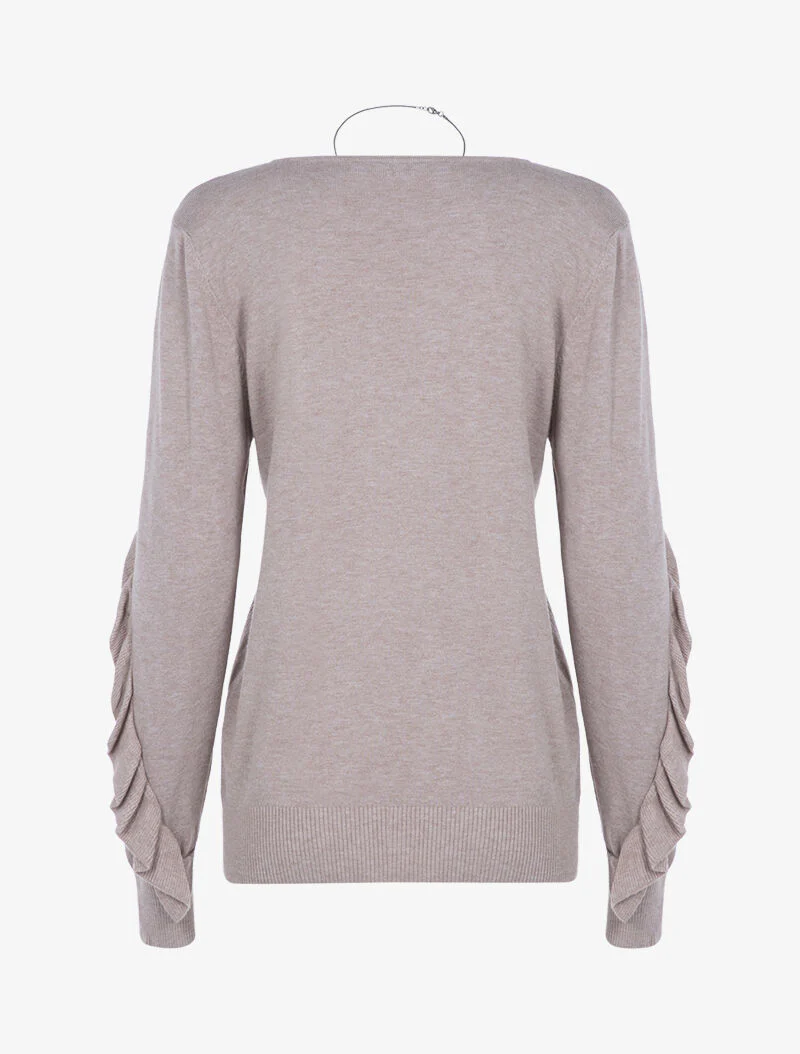 Basis trui met ruches mouwen - taupe - Image 2