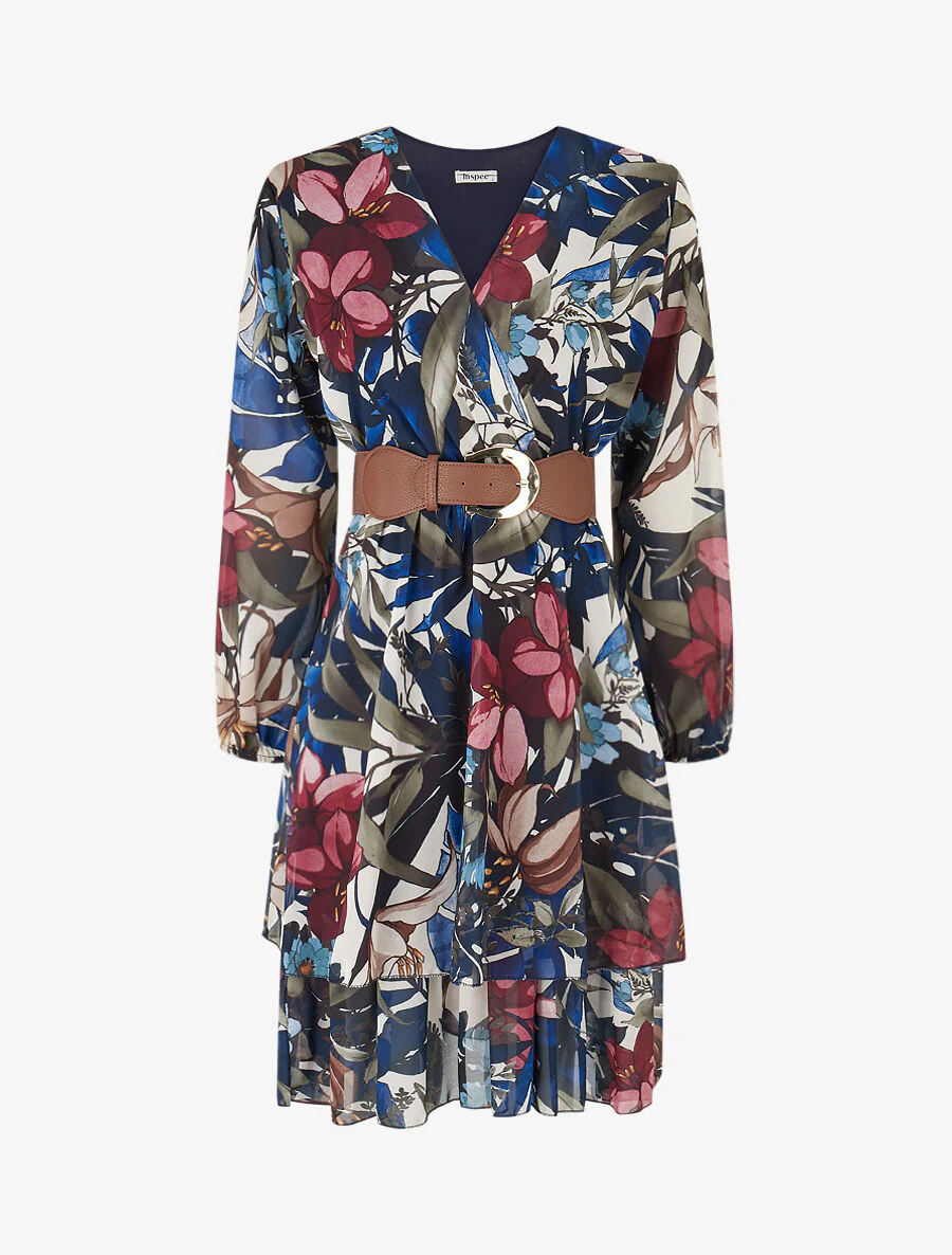 Basque jurk met tropische print - Marineblauw