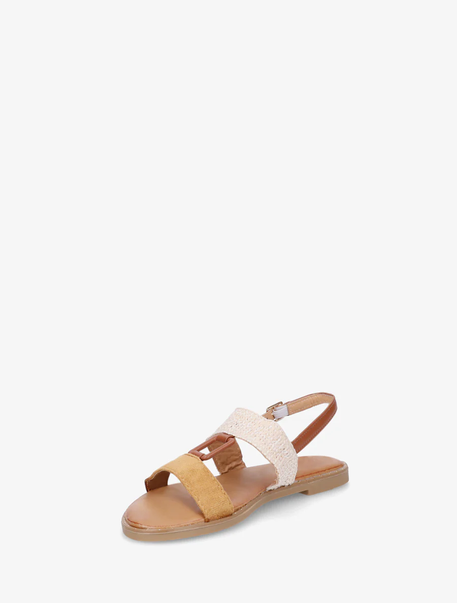 Bi-materiaal sandalen met rechthoekig sieraad - Kameel - Image 3