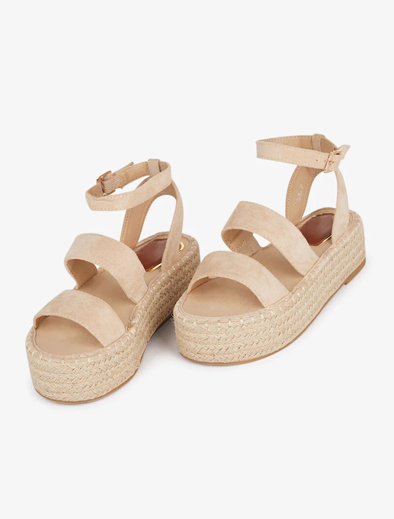 Tweekleurige plateau sandalen - beige