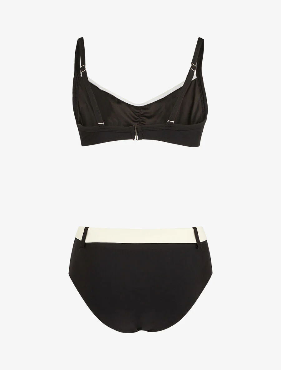 Bikini beha en hoge taille gegorden slipje - Zwart - Image 2