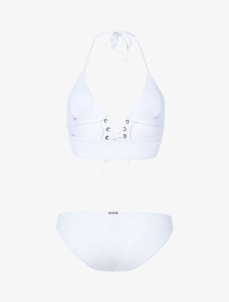 Geribbelde korset driehoek bikini - wit - Image 2