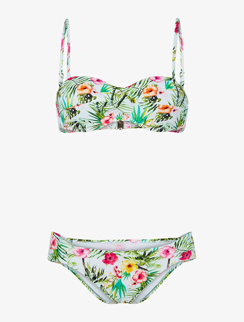 Gestrikte jungle bikini - wit/groen