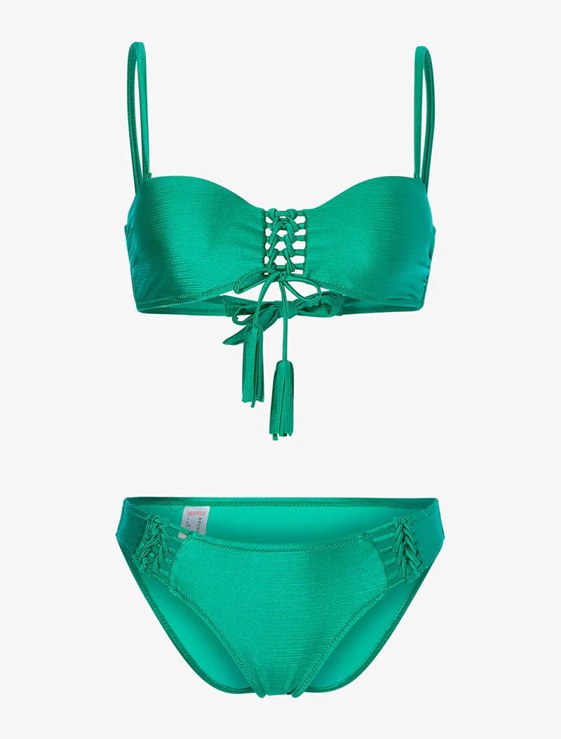 Iridescente opengewerkte bikini - groen