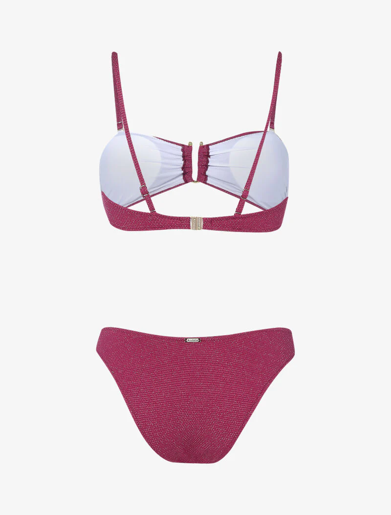 Lamé bikini met gouden beugel - kersenrood - rood - Image 2