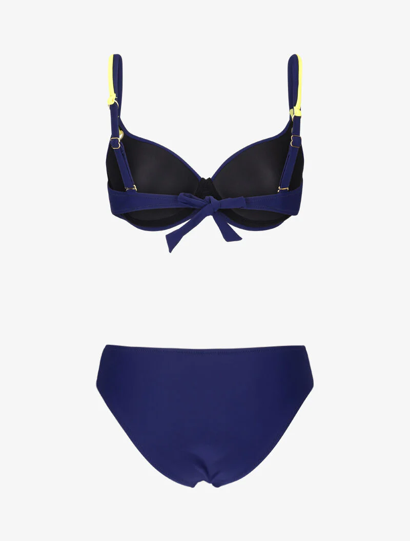 Bikini met oogjes en contrasterende bandjes - marineblauw - Image 2