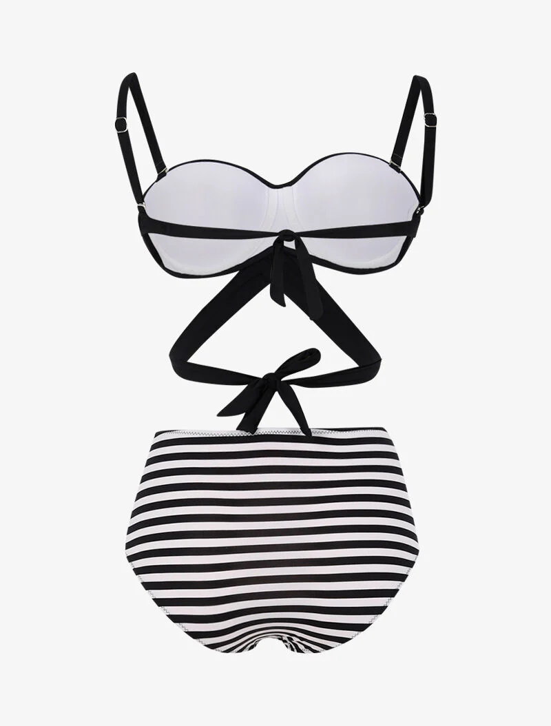 Niet bijpassende bikini in matrozenstijl - zwart - Image 2