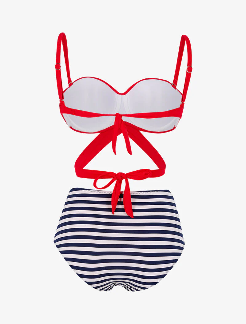Ongelijk bikini in matrozenstijl - rood - Image 2