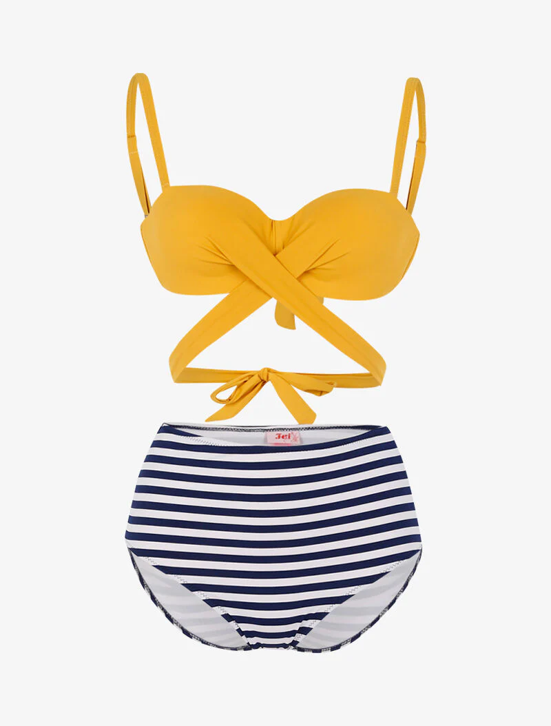 Ongelijk bikini in matrozenstijl - geel
