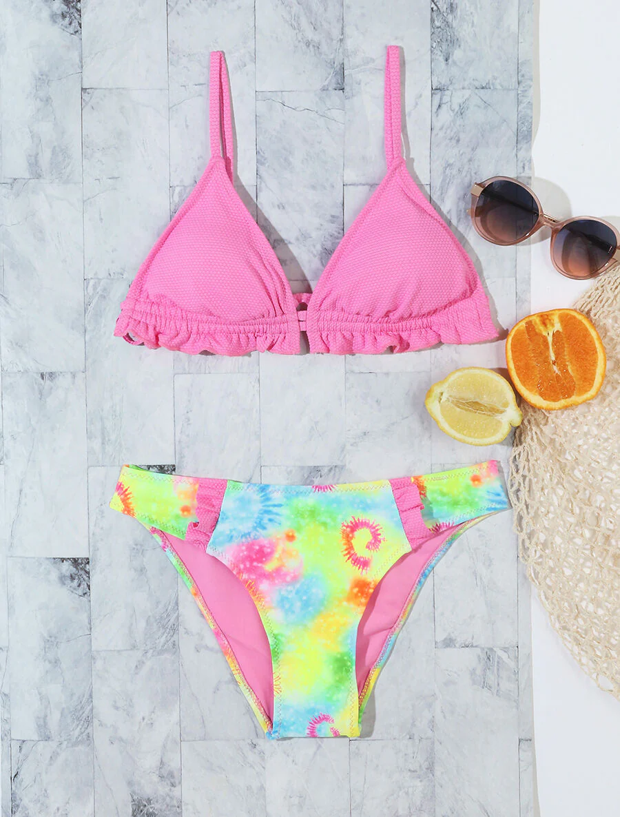 Ongelijk bikini tie and dye - Roze