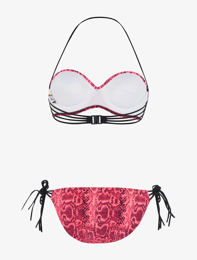 Pythonprint bikini met strikjes - fluorescerend roze - Image 2