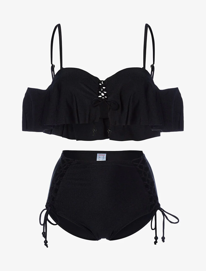 Ruches bikini en hoge taille - zwart