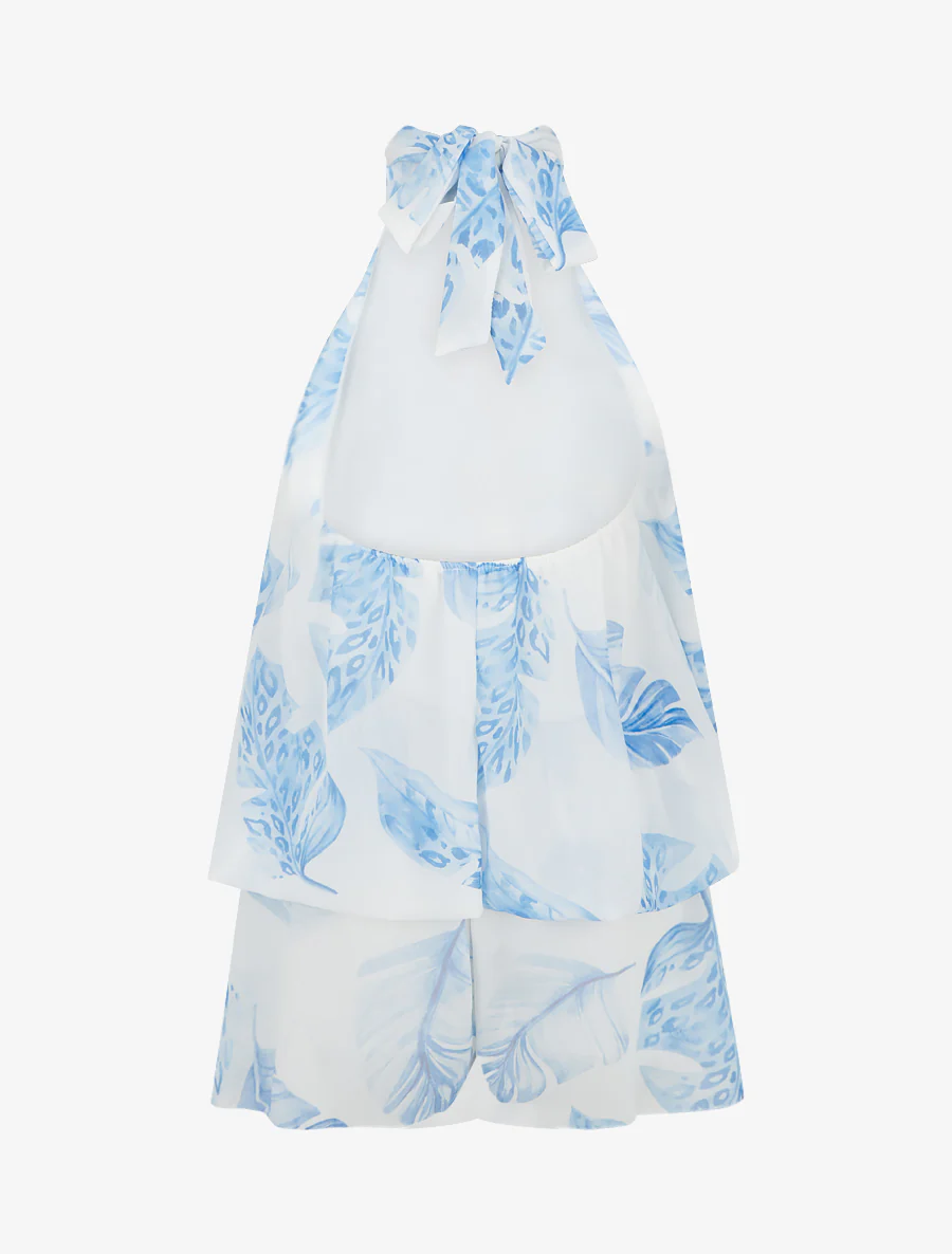 Bladerige rugloze volant jumpsuit. - Blauw - Image 3