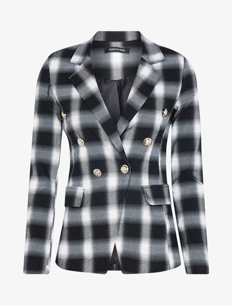 Blazer met kleine ruitjesprint - zwart/wit