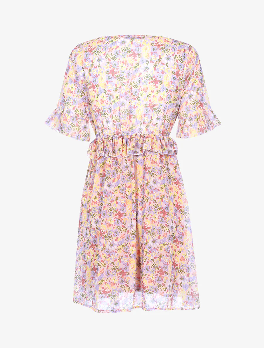 Bloemenjurk met gerimpelde taille - Roos - Image 2
