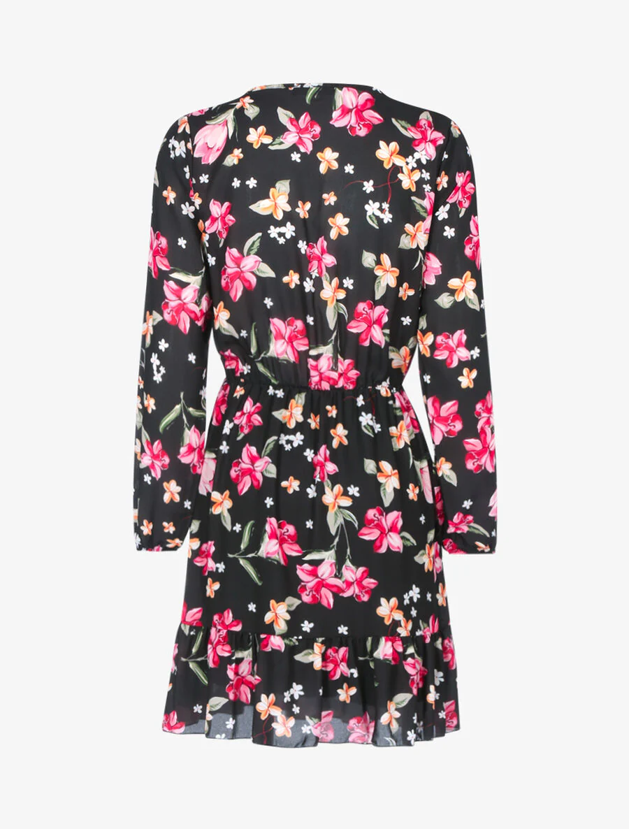 Bloemenjurk met opengewerkt lijfje - Zwart - Image 2