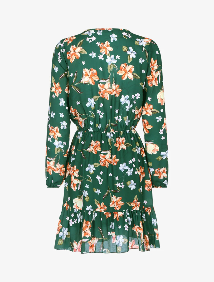 Bloemenjurk met opengewerkt lijfje - Groen - Image 2
