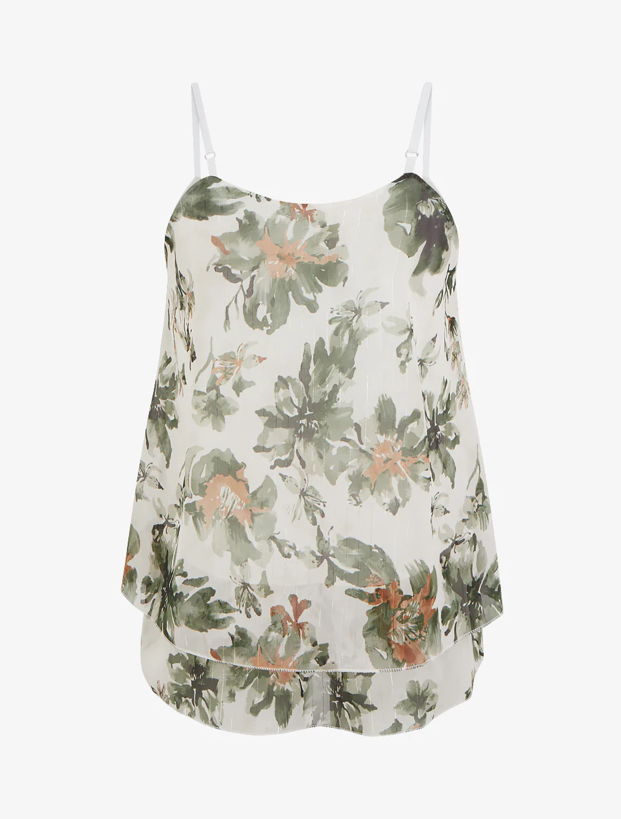 Bloemenprint caraco met glinsterende strepen - Kaki - Image 2