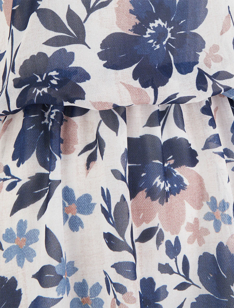 Bloemenprint jurk met elastische taille - Marine - Image 3