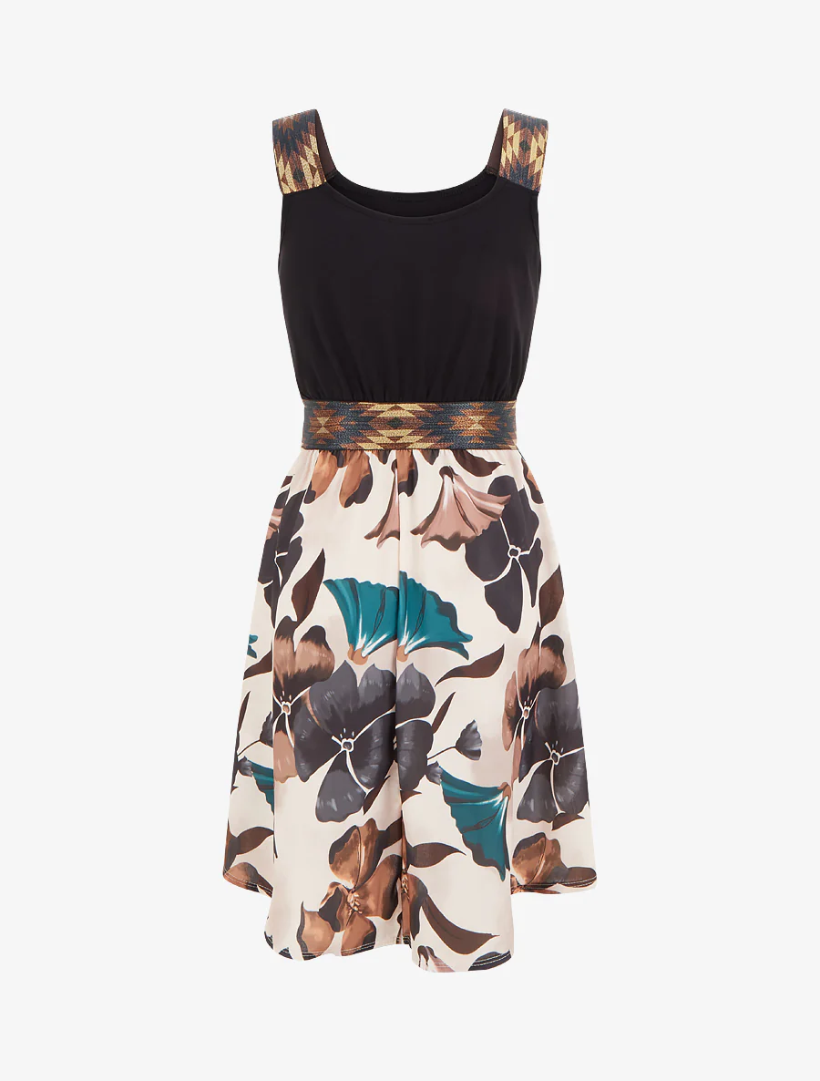 Bloemenprint jurk met elastische tailleband fantasie - Zwart - Image 2