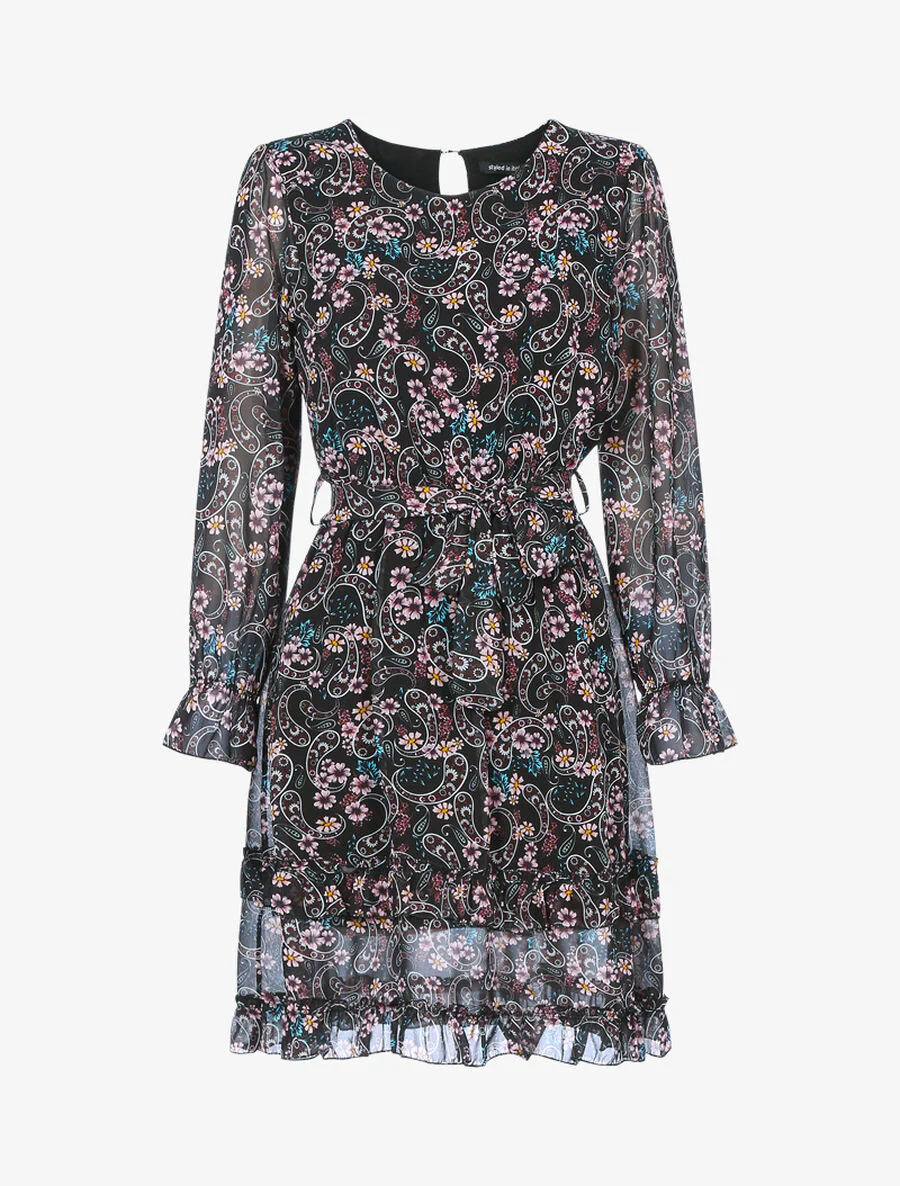 Bloemenprint wikkeljurk - Zwart
