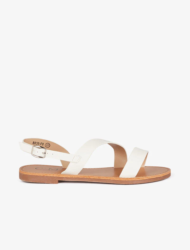 Blote voeten sandalen met brede diagonale band - wit - Image 2