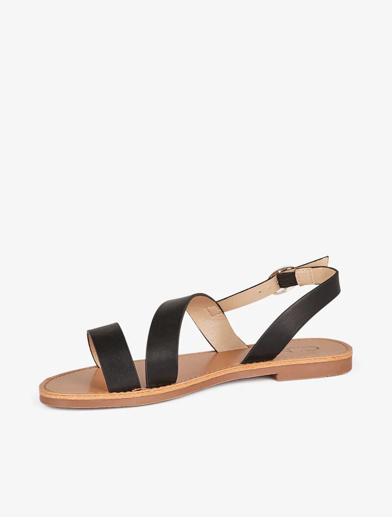 Blote voeten sandalen met brede diagonale band - zwart - Image 4