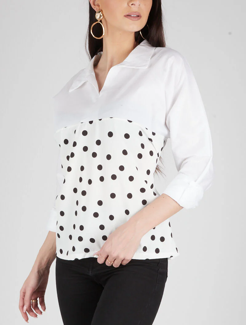 Blouse in overhemdstijl met prints - wit