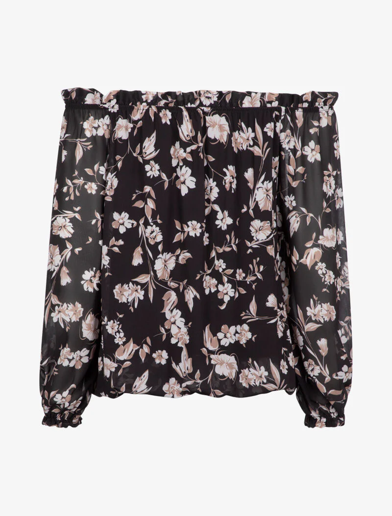 Blouse met bardot-halslijn en bloemenprint - zwart - Image 3