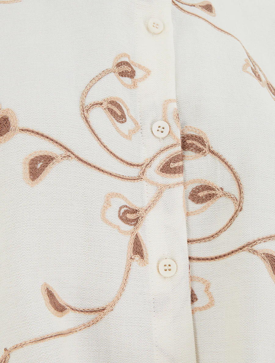 Blouse met bloemenborduursels om te knopen - Ecru - Image 3