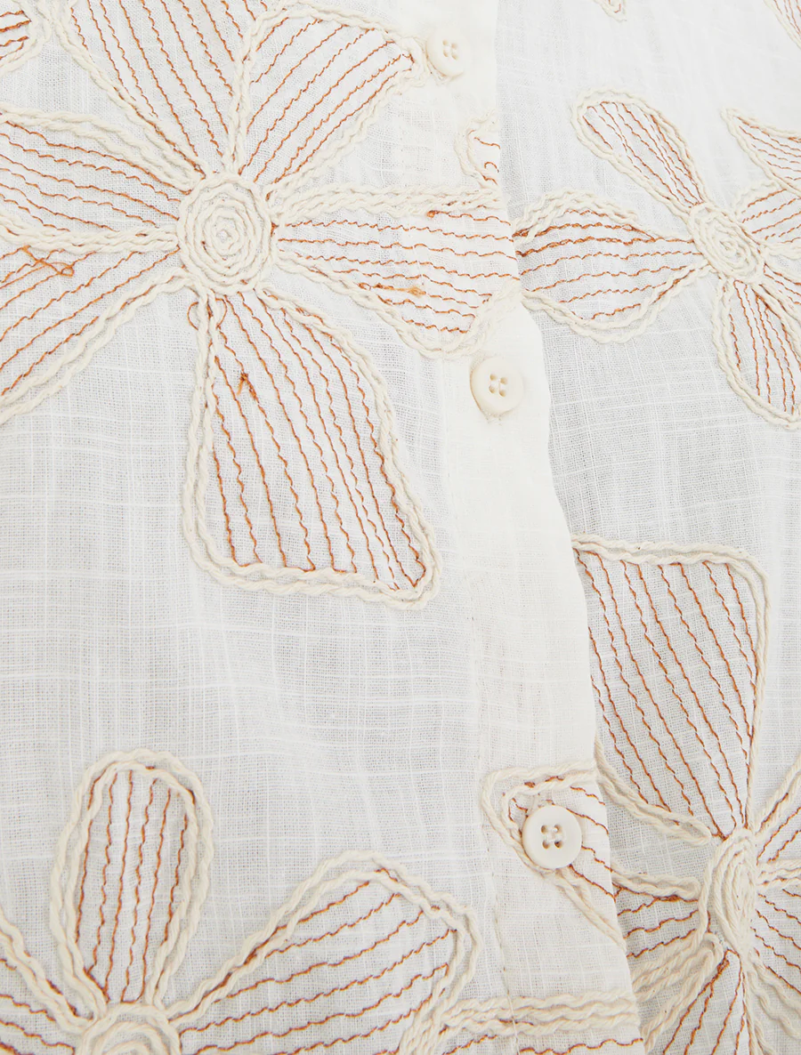 Blouse met bloemenborduursels om te knopen - Ecru - Image 3